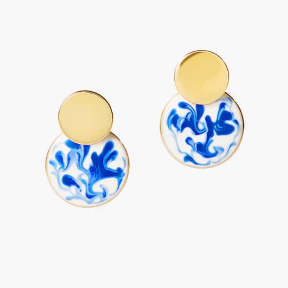 Mini Kinoko Marble Blue Earrings